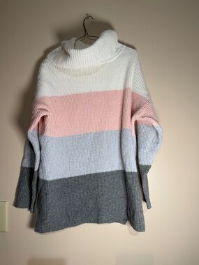 Staccato Striped Cowl Neck Sweater in White, Pink & Gray